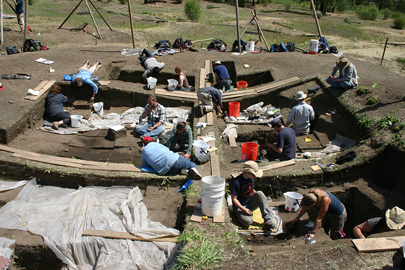 large group of people working on an excavation