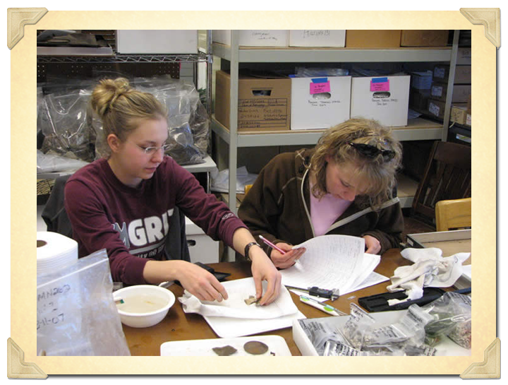 Univeristy of Montana Students, Katie Baumler and Kassy Marjerrison processing China Gulch artifacts