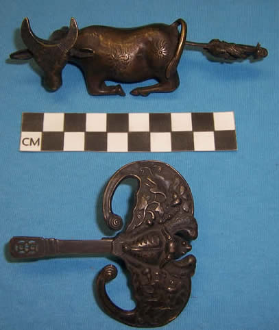 Chinese locks in the shape of an ox and a bat
