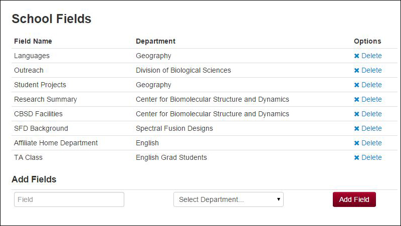 screen shot of school level field name management window
