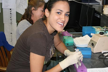 Native students working or research lab
